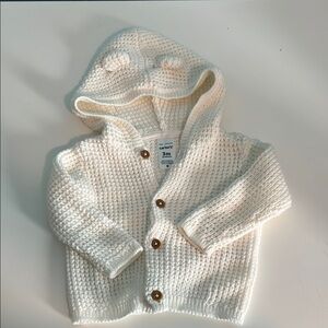 White Hooded Baby Cardigan with Wooden Buttons